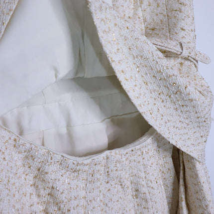 SELF-PORTRAIT Cream Metallic Bouclé Mini Dress Sleeveless Belted Women's 10