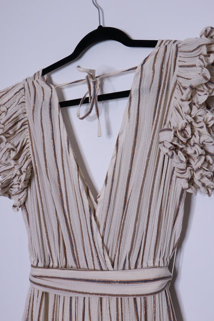 ULLA JOHNSON Lilliana Dress Cream Ruffled Sleeve Maxi Tiered Skirt Women's 2