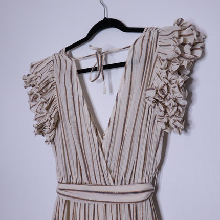 ULLA JOHNSON Lilliana Dress Cream Ruffled Sleeve Maxi Tiered Skirt Women's 2
