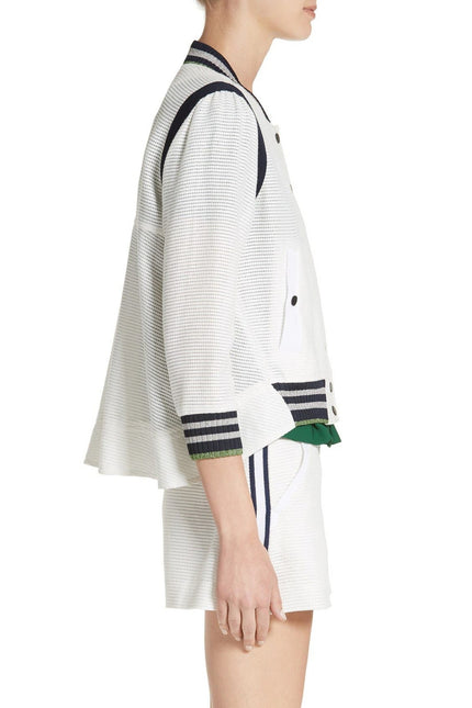 VERONICA BEARD Smith Rib Trim Jacket Off White Black Bomber Casual Women's 2