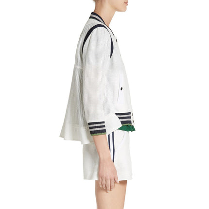 VERONICA BEARD Smith Rib Trim Jacket Off White Black Bomber Casual Women's 2