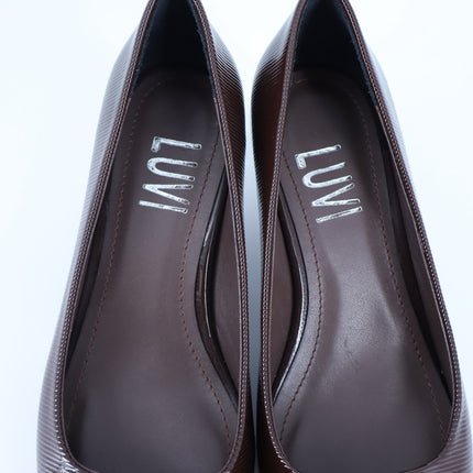 Prologue Shoes Luvi Briana Buckle Pump Brown Pointed Toe Women's 36/US 5.5