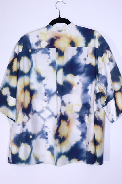 BASSIKE Boxy Collarless Shirt Blue Tie Dye Half Sleeve Casual Women's 3/US 8
