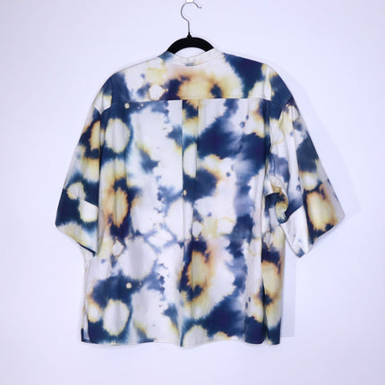 BASSIKE Boxy Collarless Shirt Blue Tie Dye Half Sleeve Casual Women's 3/US 8