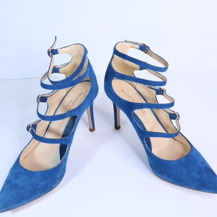MARION PARKE Mitchell Suede Caged Heel Blue Multi Buckle Women's 36/US 6