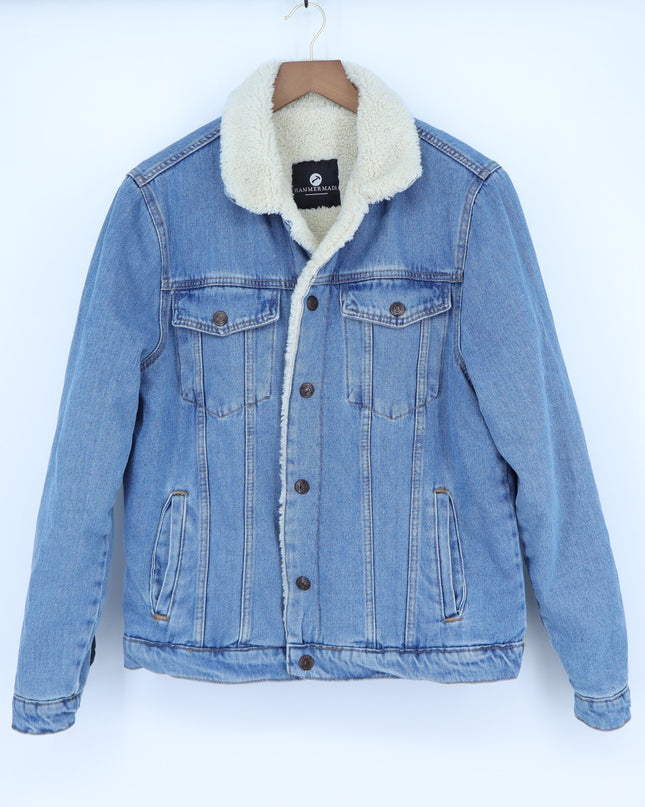 Hammer Made Sherpa Lined Denim Jacket Blue Light Wash Button Front Men's S