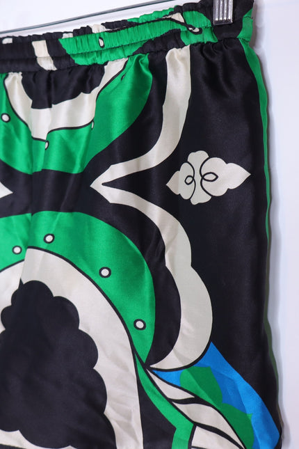 ZARA NWT Printed High Waisted Bermuda Shorts Green Black Pull On Women's S