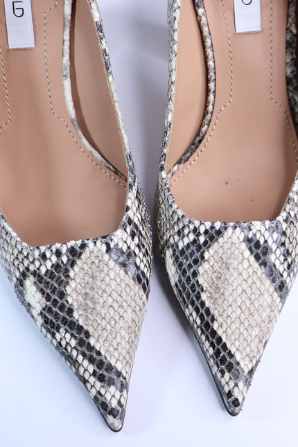 THE FOLD Milano Snake Embossed Leather Heels Beige Pointed Toe Women's 36/US 5