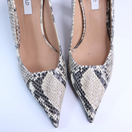 THE FOLD Milano Snake Embossed Leather Heels Beige Pointed Toe Women's 36/US 5