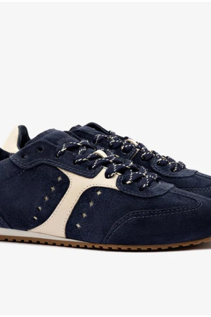 LARROUDE Stella Sneakers Navy Suede and Ivory Leather Low Top Women's 9