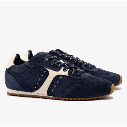 LARROUDE Stella Sneakers Navy Suede and Ivory Leather Low Top Women's 9