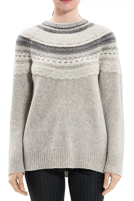 THEORY Fair Isle Sweater Melange Light Grey Wool Blend Long Sleeve Women's P/00
