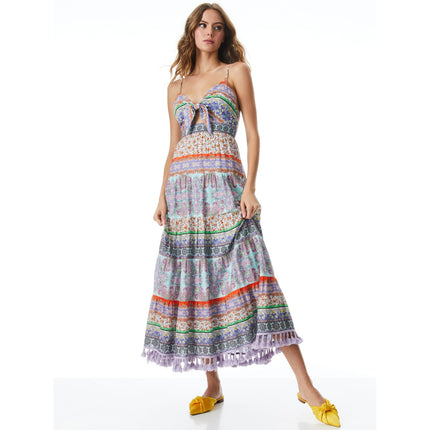 ALICE + OLIVIA Minka Tassel Fringe Maxi Dress Ritzy Multi Tie Front Women's 8