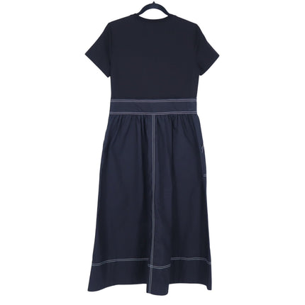 Elliott Lauren Knit Woven Combo Dress Black Contrast Stitch Midi Women's XS