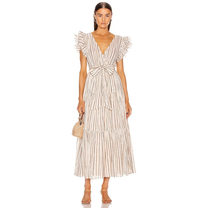 ULLA JOHNSON Lilliana Dress Cream Ruffled Sleeve Maxi Tiered Skirt Women's 2