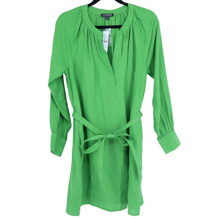 J. CREW Green Cabana Linen Mini Shift Dress NWT Summer Moss Belted Women's S