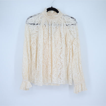 Mille Chantal Lace Blouse with Cami Vanilla Mock Neck Long Sleeve Women's XS