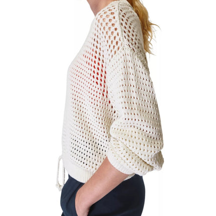SWEATY BETTY Tides High Open Weave Sweater Lily White Drawstring Hip Women's 12