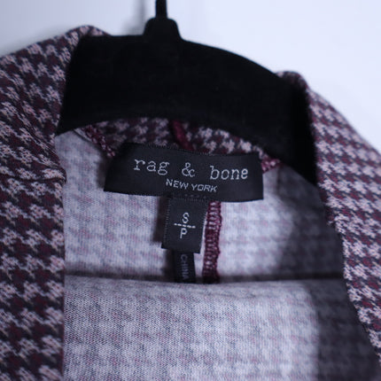 Rag & Bone Shaw Turtleneck Top Paneled Houndstooth Maroon Long Sleeve Women's S