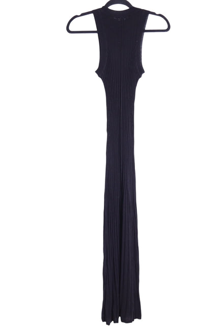 KAREN MILLEN NWT Linen Blend Racer Neck Knit Dress Black Full Skirt Women's XS