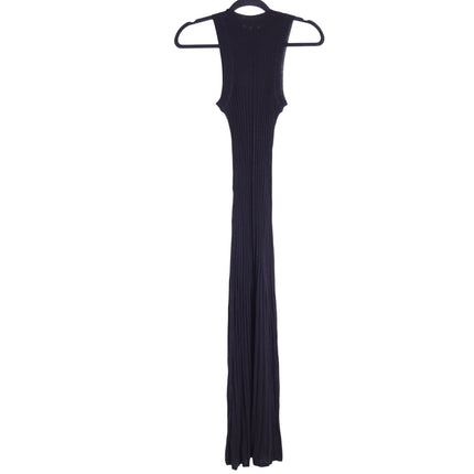 KAREN MILLEN Linen Blend Racer Neck Knit Dress NWT Black Full Skirt Women's XS