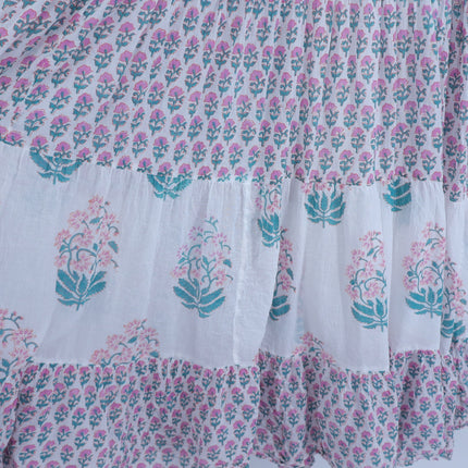 OLIPHANT Long Tiered Tassel Dress White Pastel Ditsy Floral Peasant Women's L