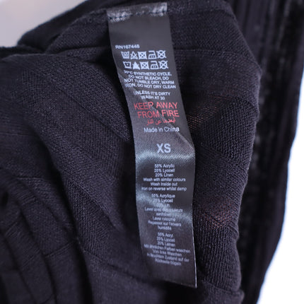KAREN MILLEN Linen Blend Racer Neck Knit Dress NWT Black Full Skirt Women's XS