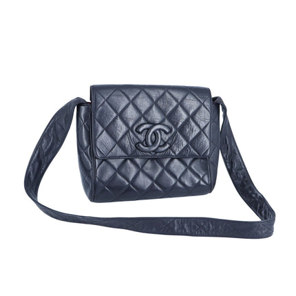 Chanel Vtg 90's Quilted Leather Crossbody Bag Black CC Flap Red Interior Luxury