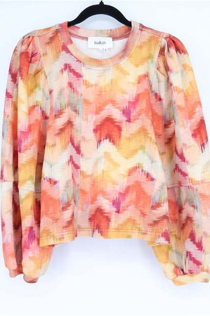 BA&SH Primrose Sweatshirt Ocre Chevron Print Balloon Sleeve Women's S/US 4