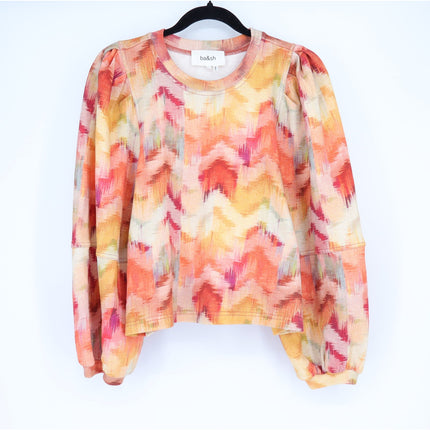 BA&SH Primrose Sweatshirt Ocre Chevron Print Balloon Sleeve Women's S/US 4