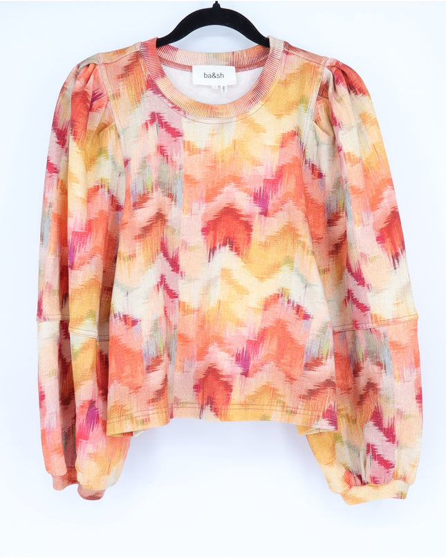 BA&SH Primrose Sweatshirt Ocre Chevron Print Balloon Sleeve Women's S/US 4