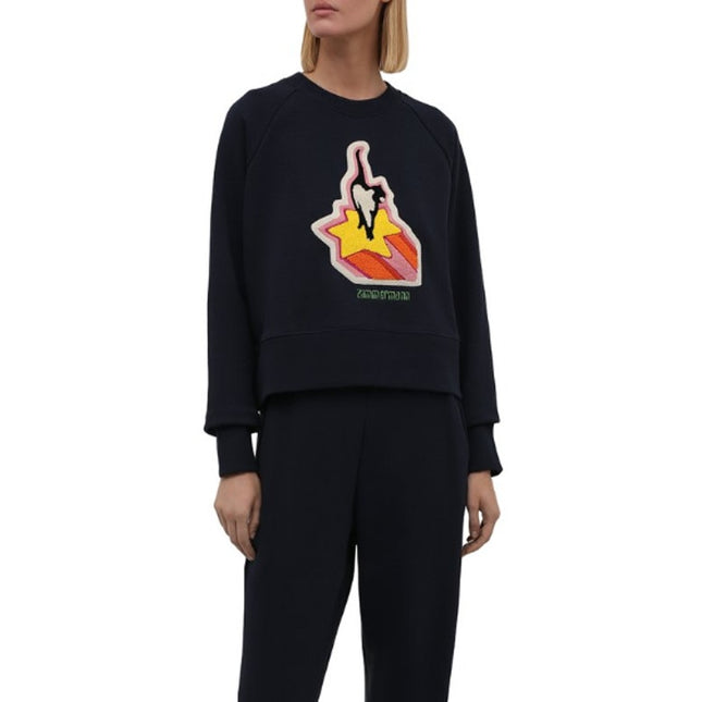 ZIMMERMANN Starcat Embroidered Sweatshirt Navy Pullover Terry Women's 3/US 10