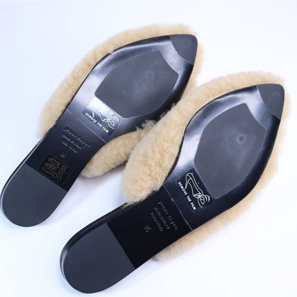 JENNI KAYNE Shearling Slip On Mule Flats Tan Leather Pointed Toe Women's 36/US 6