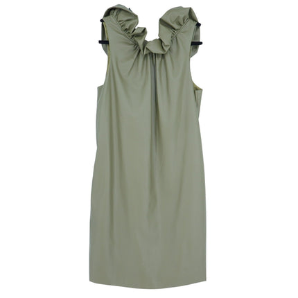 Trina Turk Twin Falls Mini Dress Olive Green Faux Leather Ruffle Neck Women's S