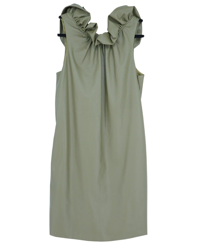 Trina Turk Twin Falls Mini Dress Olive Green Faux Leather Ruffle Neck Women's S