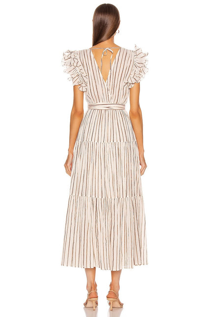ULLA JOHNSON Lilliana Dress Cream Ruffled Sleeve Maxi Tiered Skirt Women's 2