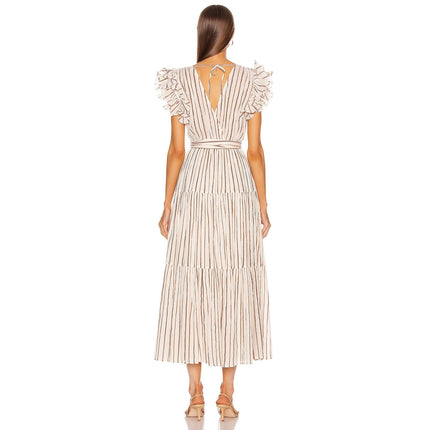 ULLA JOHNSON Lilliana Dress Cream Ruffled Sleeve Maxi Tiered Skirt Women's 2