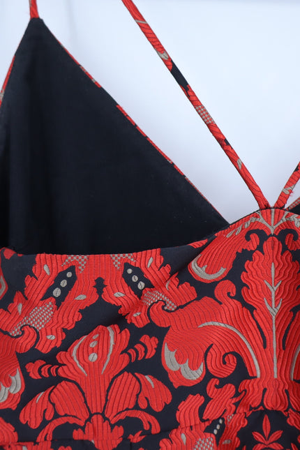 FREE PEOPLE Queen of Hearts Brocade Mini Dress Red and Black Women's 6