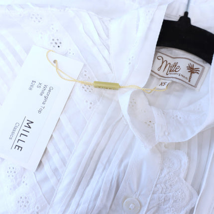 Mille Georgina Top White NWT Lace Button Front Long Sleeve Blouse Women's XS
