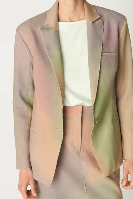 COTELAC Daphne Linen Jacket Rainbow Single Breasted Blazer Women's 1/US 6
