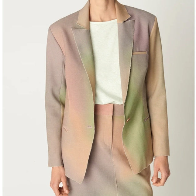 COTELAC Daphne Linen Jacket Rainbow Single Breasted Blazer Women's 1/US 6
