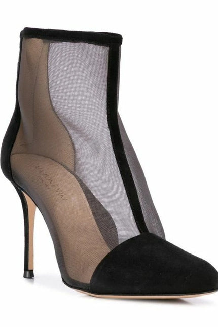 MARION PARKE Dolby Mesh Heeled Bootie Black Suede Almond Toe Women's 36/US 6