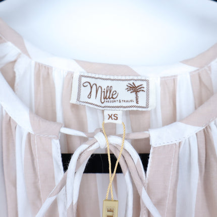 Mille Natalia Midi Dress Beige White Stripe NWT Tasseled Tiered Women's XS