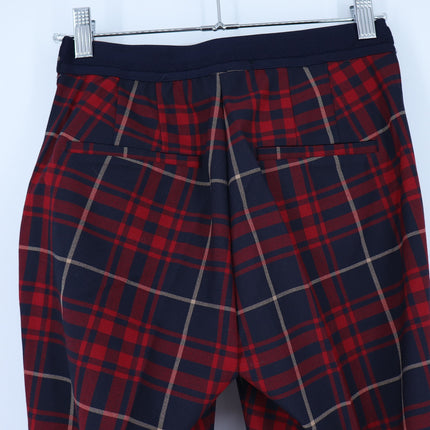 Zara Basic Plaid Skinny Trouser Red and Navy NWT Split Hem Pant Women's XS