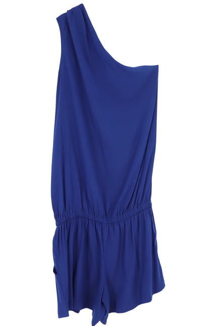RAMY BROOK Navy Silk Lulu Romper Blue One Shoulder Draped Sleeve Women's L
