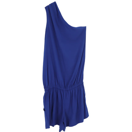 RAMY BROOK Silk Lulu Romper Navy Blue One Shoulder Draped Sleeve Women's L