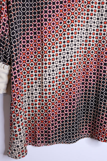 TARA JARMON Reyri Mini Dress Ecru Graphic Print Long Sleeve Women's 42/US L