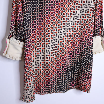 TARA JARMON Reyri Mini Dress Ecru Graphic Print Long Sleeve Women's 42/US L