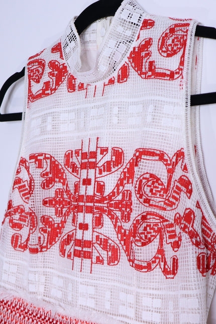 ALEXIS Minika Embroidered Mini Dress Red Mock Neck A-Line Cocktail Women's XS