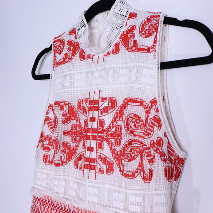 ALEXIS Minika Embroidered Mini Dress Red Mock Neck A-Line Cocktail Women's XS